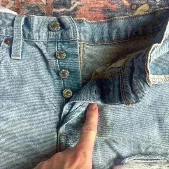 Levi's 501 High Rise Denim Shorts Hidden Button Fly Light Wash - Picture 3 of 5